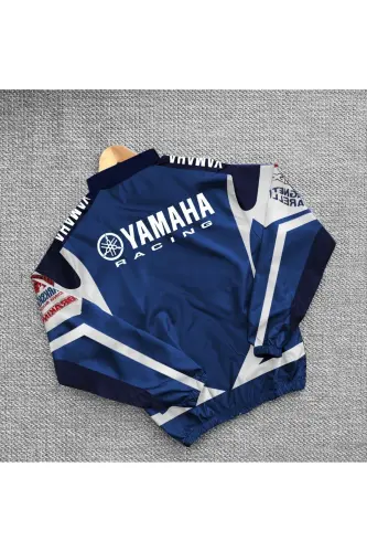 Paraşüt Kumaş Baskılı Oversize Unisex Mavi Rüzgarlık Yağmurluk - Mavi - MHM (1)