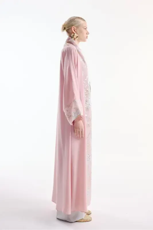 Парчовая Абая с Отделкой Розовый и Шаль-розовый - 3