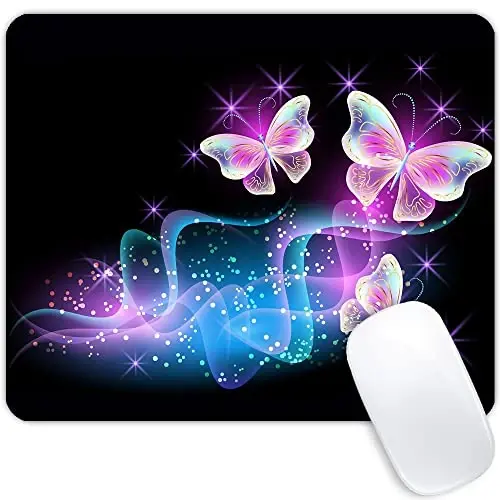 Glowing Night Pink Butterflies Mouse pad Customized Mousepad Non-Slip Rubber Base Mouse Pads for Computers Laptop Office Desk Accessories Mouse pad 