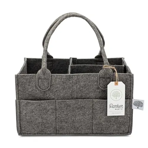 Parker Baby Diaper Caddy - Nursery Storage Bin and Car Organizer for Diapers and Baby Wipes - Charcoal, Regular - PARKER BABY CO.
