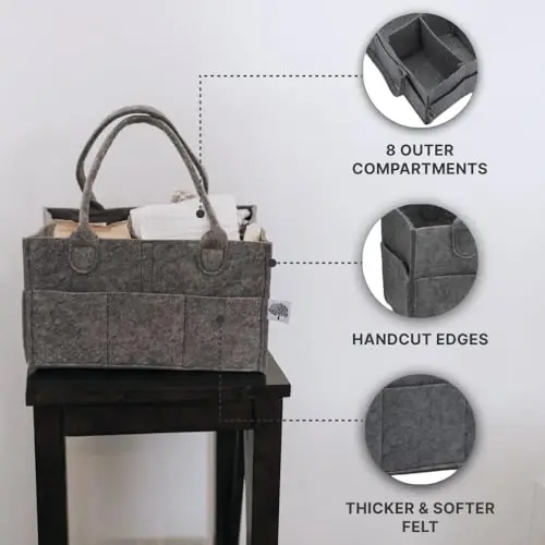Parker Baby Diaper Caddy - Nursery Storage Bin and Car Organizer for Diapers and Baby Wipes - Charcoal, Regular - 4