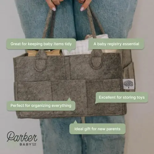 Parker Baby Diaper Caddy - Nursery Storage Bin and Car Organizer for Diapers and Baby Wipes - Charcoal, Regular - 5