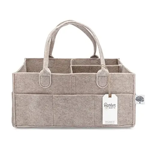 Parker Baby Co. Diaper Caddy - Nursery Storage Bin and Car Organizer for Diapers and Baby Wipes - Oatmeal, Large - 5