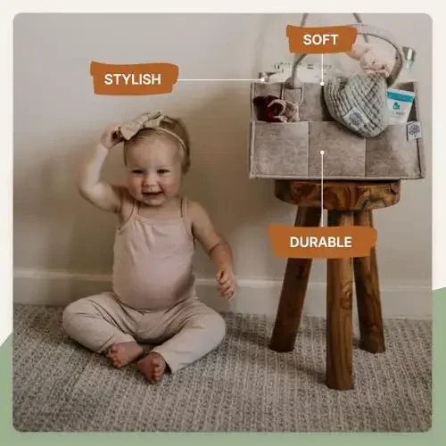 Parker Baby Co. Diaper Caddy - Nursery Storage Bin and Car Organizer for Diapers and Baby Wipes - Oatmeal, Large - PARKER BABY CO. (1)