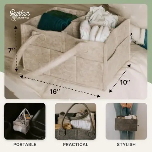 Parker Baby Co. Diaper Caddy - Nursery Storage Bin and Car Organizer for Diapers and Baby Wipes - Charcoal, Large - 3