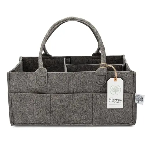 Parker Baby Co. Diaper Caddy - Nursery Storage Bin and Car Organizer for Diapers and Baby Wipes - Charcoal, Large - 5