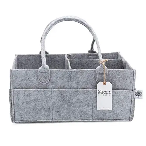 Parker Baby Co. Diaper Caddy - Bolalar xonasi uchun saqlash savati va tagliklar va bolalar salfetkalari uchun avtomobil organizatori - Kulrang, Katta - 5