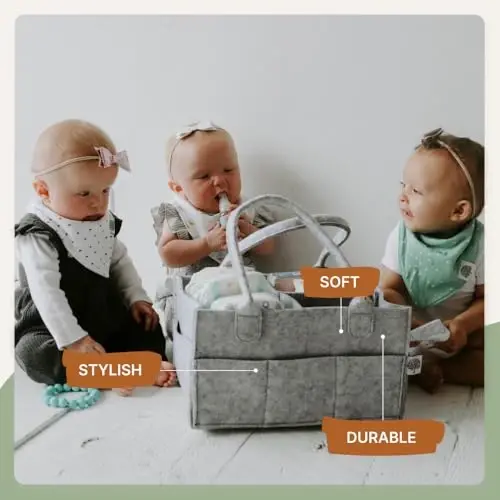 Parker Baby Co. Diaper Caddy - Bolalar xonasi uchun saqlash savati va tagliklar va bolalar salfetkalari uchun avtomobil organizatori - Kulrang, Katta - 2