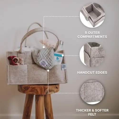 Parker Baby Co. Diaper Caddy - Nursery Storage Bin and Car Organizer for Diapers and Baby Wipes - Oatmeal, Large - 3