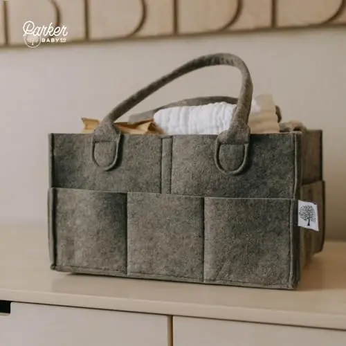 Parker Baby Co. Diaper Caddy - Nursery Storage Bin and Car Organizer for Diapers and Baby Wipes - Charcoal, Large - 5