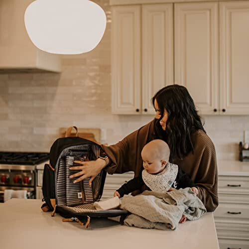 Parker Baby Diaper Backpack - Full Zip Diaper Bag with Insulated Pockets - Black - 6