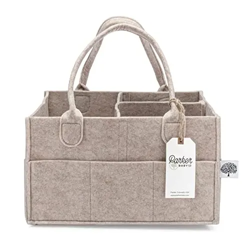 Parker Baby Diaper Caddy - Nursery Storage Bin and Car Organizer for Diapers and Baby Wipes - Oatmeal, Regular - 5