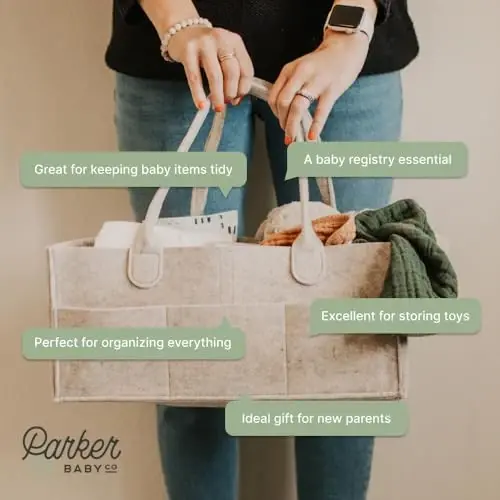 Parker Baby Diaper Caddy - Nursery Storage Bin and Car Organizer for Diapers and Baby Wipes - Oatmeal, Regular - 4