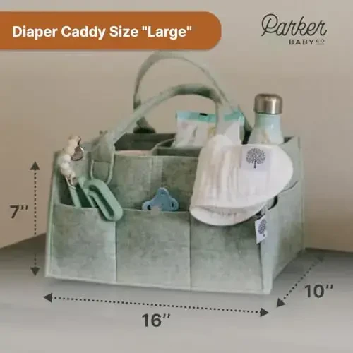 Parker Baby Diaper Caddy - Nursery Storage Bin and Car Organizer for Diapers and Baby Wipes - Sage Green, Large - 6