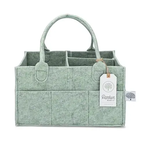 Parker Baby Diaper Caddy - Nursery Storage Bin and Car Organizer for Diapers and Baby Wipes - Sage Green, Regular - 1