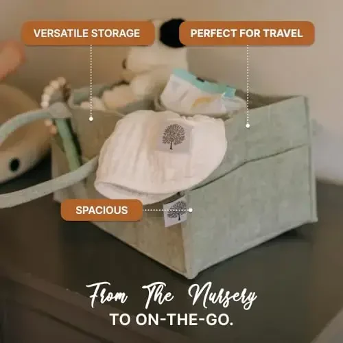 Parker Baby Diaper Caddy - Nursery Storage Bin and Car Organizer for Diapers and Baby Wipes - Sage Green, Regular - 3