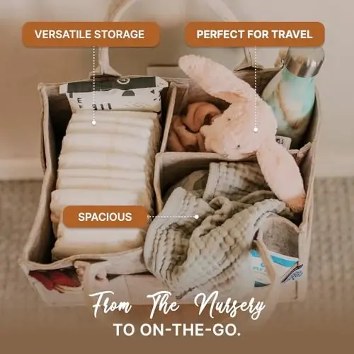 Parker Baby Diaper Caddy - Nursery Storage Bin and Car Organizer for Diapers and Baby Wipes - White, Large - 2