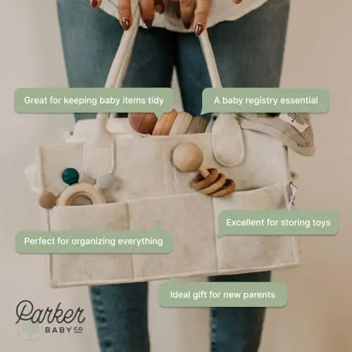 Parker Baby Diaper Caddy - Nursery Storage Bin and Car Organizer for Diapers and Baby Wipes - White, Large - 4