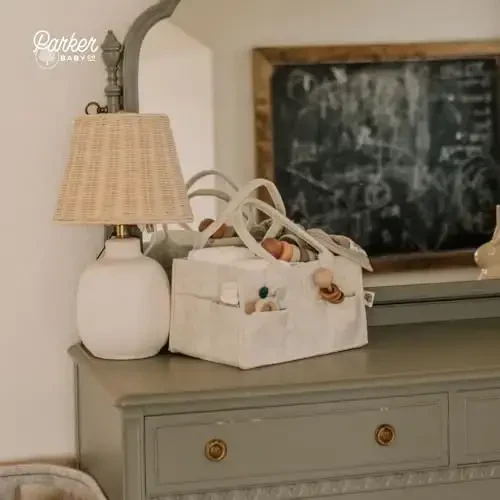 Parker Baby Diaper Caddy - Nursery Storage Bin and Car Organizer for Diapers and Baby Wipes - White, Large - 5