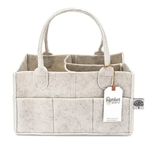 Parker Baby Diaper Caddy - Nursery Storage Bin and Car Organizer for Diapers and Baby Wipes - White, Regular 