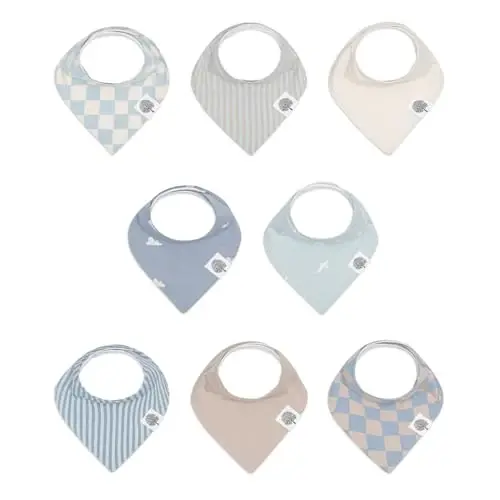 Parker Baby Co. Soft Bandana Drool Bibs for Baby Boys & Girls, 4pk & 8pk | Soft & stylish teething bib set that adds absorbent coverage for drool and feeding, adjustable snaps, great baby shower gifts - 1