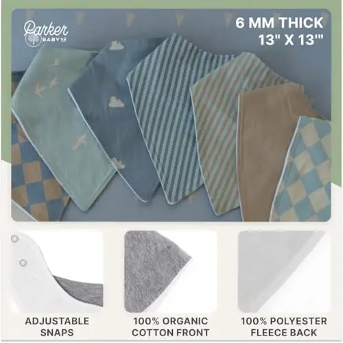 Parker Baby Co. Soft Bandana Drool Bibs for Baby Boys & Girls, 4pk & 8pk | Soft & stylish teething bib set that adds absorbent coverage for drool and feeding, adjustable snaps, great baby shower gifts - 4