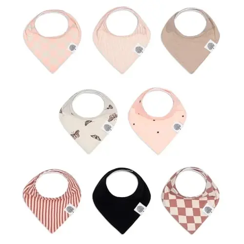 Parker Baby Co. Soft Bandana Drool Bibs for Baby Boys & Girls, 4pk & 8pk | Soft & stylish teething bib set that adds absorbent coverage for drool and feeding, adjustable snaps, great baby shower gifts 