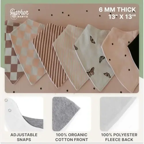 Parker Baby Co. Soft Bandana Drool Bibs for Baby Boys & Girls, 4pk & 8pk | Soft & stylish teething bib set that adds absorbent coverage for drool and feeding, adjustable snaps, great baby shower gifts - 4