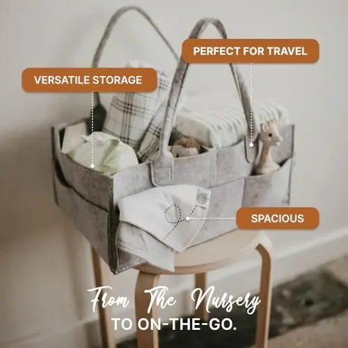 Parker Baby Diaper Caddy - Nursery Storage Bin and Car Organizer for Diapers and Baby Wipes - Oatmeal, Regular - PARKER (1)