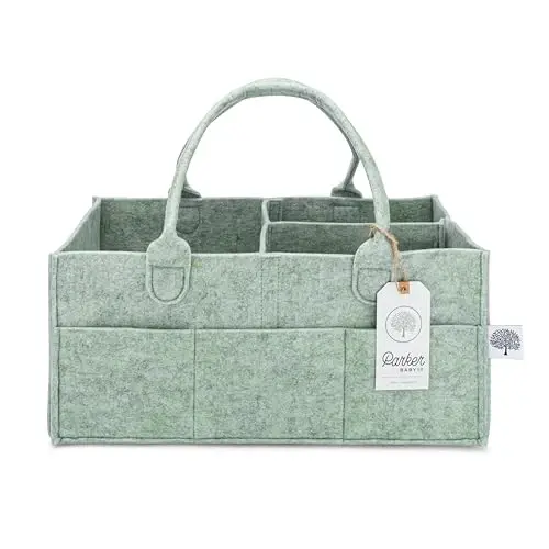 Parker Baby Diaper Caddy - Nursery Storage Bin and Car Organizer for Diapers and Baby Wipes - Sage Green, Large - 2