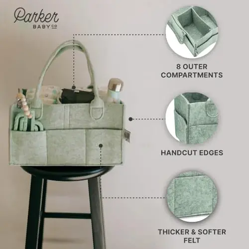 Parker Baby Diaper Caddy - Nursery Storage Bin and Car Organizer for Diapers and Baby Wipes - Sage Green, Large - 4