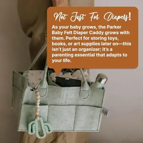 Parker Baby Diaper Caddy - Nursery Storage Bin and Car Organizer for Diapers and Baby Wipes - Sage Green, Large - 7