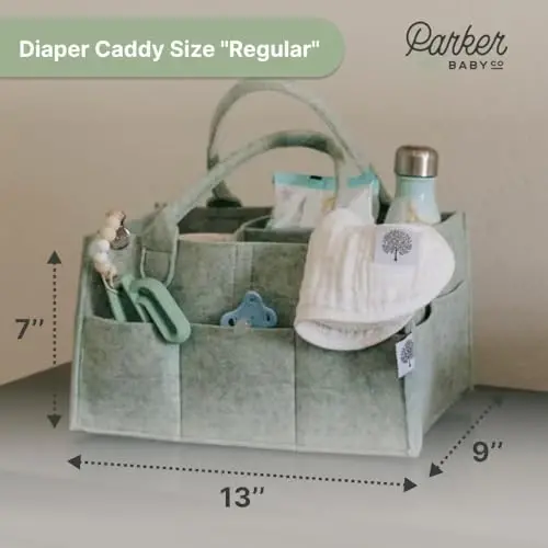 Parker Baby Diaper Caddy - Nursery Storage Bin and Car Organizer for Diapers and Baby Wipes - Sage Green, Regular - 6