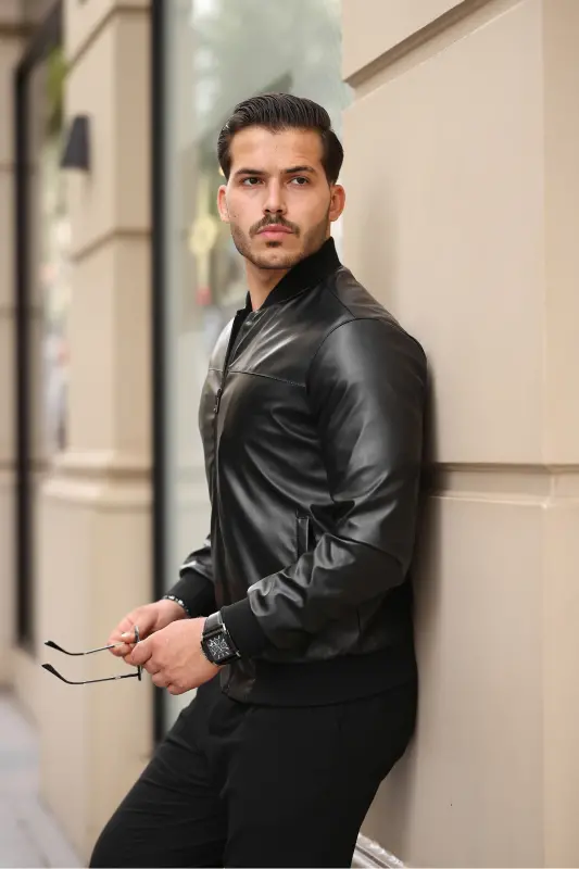 Parlak Deri Kolej Ceket-Parlak Siyah - 3