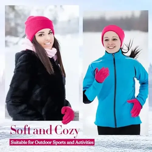 ShinyMatch Winter Beanie Hat Gloves Set, Soft Knitted Hat Stretchy Gloves Warm Skull Cap Set for Women Men Gifts - 4