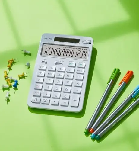 14 Digits Desktop White Calculator with a Bright LCD, Dual Power Handheld Desktop. Color. Business, Office, High School - 3