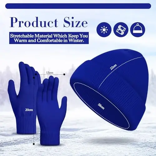 ShinyMatch Winter Beanie Hat Gloves Set, Soft Knitted Hat Stretchy Gloves Warm Skull Cap Set for Women Men Gifts - 2