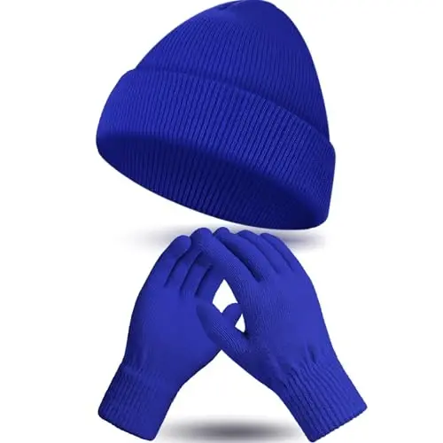ShinyMatch Winter Beanie Hat Gloves Set, Soft Knitted Hat Stretchy Gloves Warm Skull Cap Set for Women Men Gifts - 1