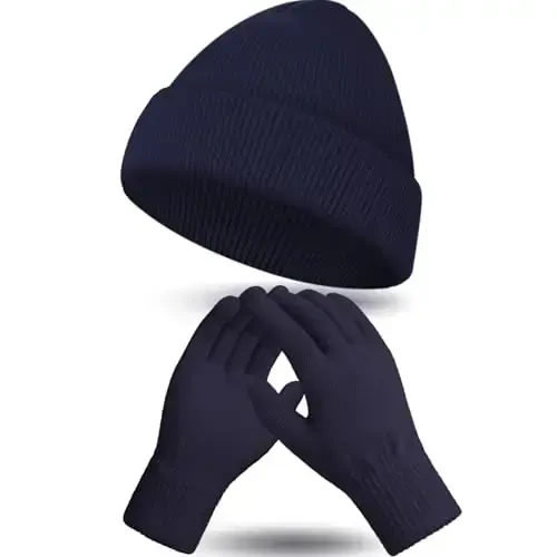 ShinyMatch Winter Beanie Hat Gloves Set, Soft Knitted Hat Stretchy Gloves Warm Skull Cap Set for Women Men Gifts 