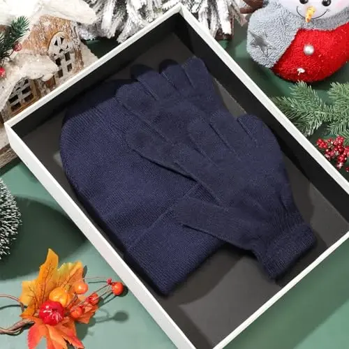 ShinyMatch Winter Beanie Hat Gloves Set, Soft Knitted Hat Stretchy Gloves Warm Skull Cap Set for Women Men Gifts - 6