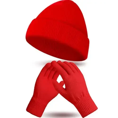 ShinyMatch Winter Beanie Hat Gloves Set, Soft Knitted Hat Stretchy Gloves Warm Skull Cap Set for Women Men Gifts - 1