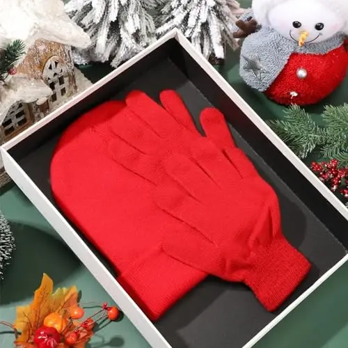 ShinyMatch Winter Beanie Hat Gloves Set, Soft Knitted Hat Stretchy Gloves Warm Skull Cap Set for Women Men Gifts - 4
