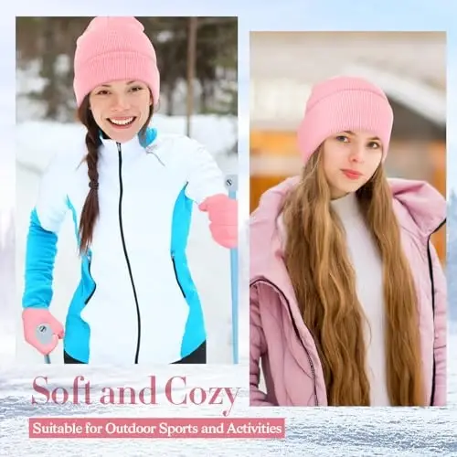 ShinyMatch Winter Beanie Hat Gloves Set, Soft Knitted Hat Stretchy Gloves Warm Skull Cap Set for Women Men Gifts - 6