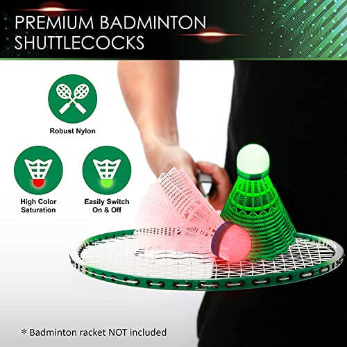 Badminton Shuttlecocks, Badminton Birdies 4pcs - Lighting Glow in The Dark Night - 2