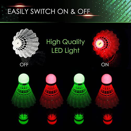 Badminton Shuttlecocks, Badminton Birdies 4pcs - Lighting Glow in The Dark Night - 4