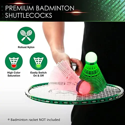 Badminton Shuttlecocks, Badminton Birdies 4pcs - Lighting Glow in The Dark Night - 2