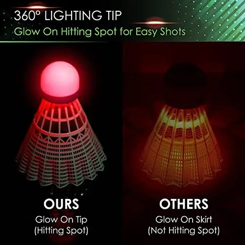 Badminton Shuttlecocks, Badminton Birdies 4pcs - Lighting Glow in The Dark Night - 3