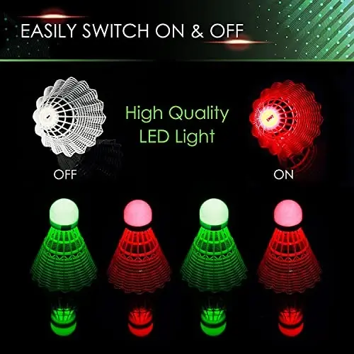 Badminton Shuttlecocks, Badminton Birdies 4pcs - Lighting Glow in The Dark Night - 4