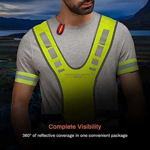 Knuckle Lights Reflective Running Gear Safety Bundle - Reflective Vest, LED Safety Light, Reflective Bands, Night Safety Gear for Runners, Cycling, Hiking, Walking - High Visibility Reflective Gear - Knuckle (1)