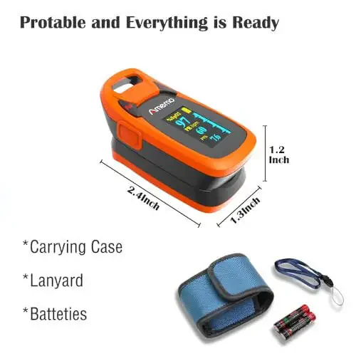Fingertip Pulse Oximeter with Plethysmograph and Perfusion Index, include carrying case, Large OLED Digital Display Blood Oxygen Saturation Monitor Heart Rate Monitor (Color: Red-Orange) - 14